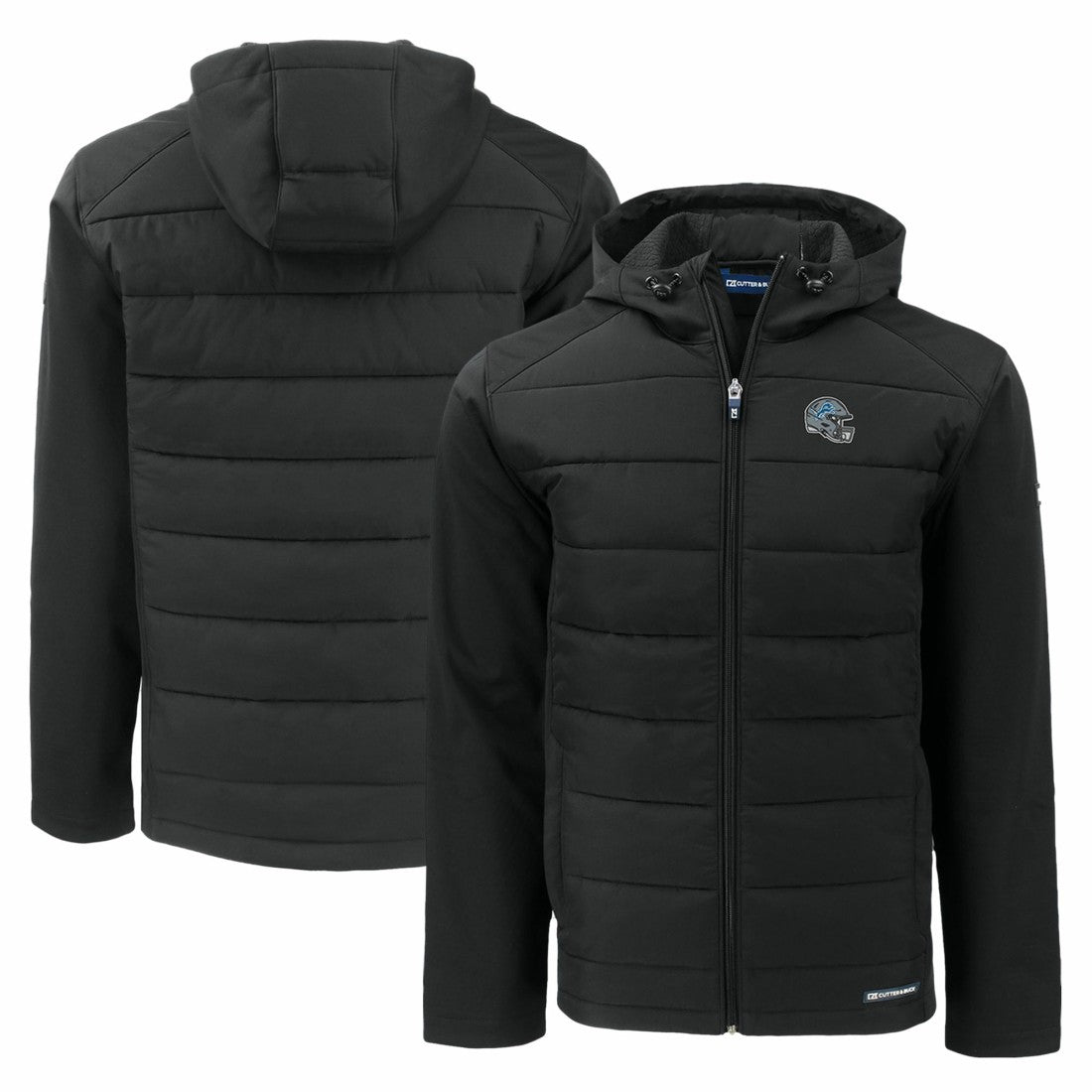 Detroit Lions Cutter & Buck Helmet Evoke Hybrid Eco Softshell Recycled Full-Zip Hoodie Jacket - Black - NFL