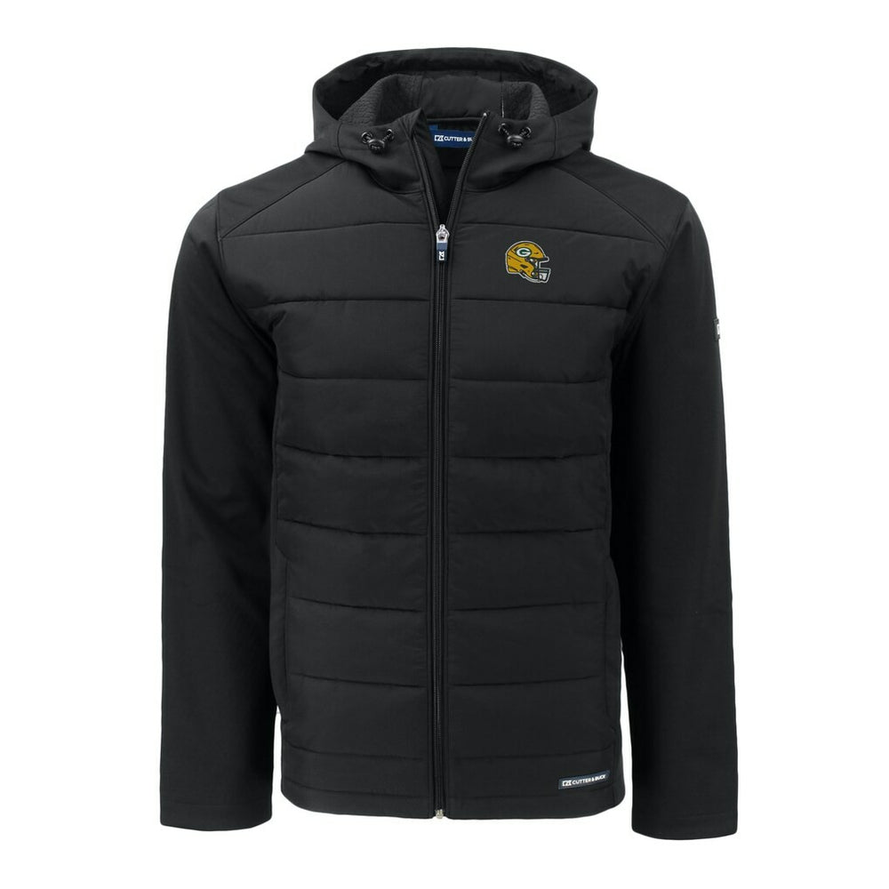 Green Bay Packers Cutter & Buck Helmet Evoke Hybrid Eco Softshell Recycled Full-Zip Hoodie Jacket - Black - NFL