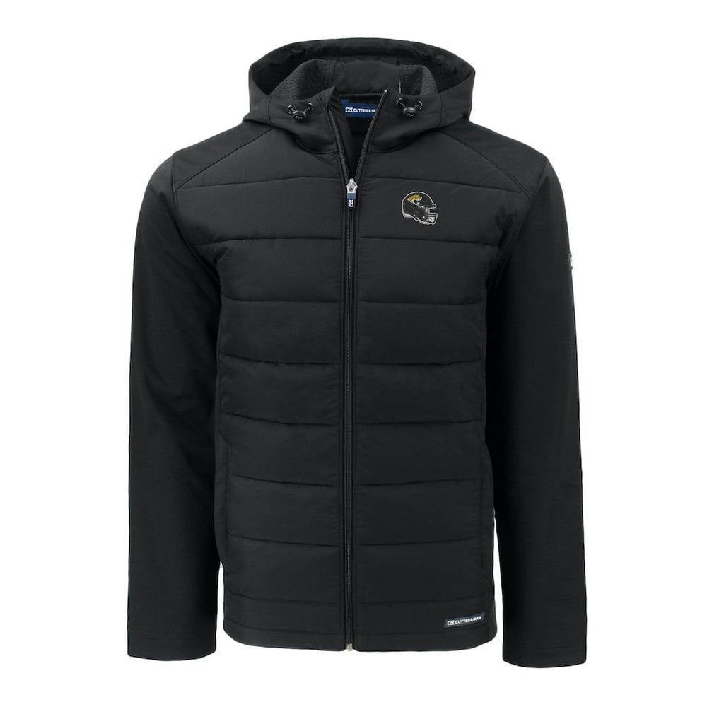 Jacksonville Jaguars Cutter & Buck Helmet Evoke Hybrid Eco Softshell Recycled Full-Zip Hoodie Jacket - Black - NFL