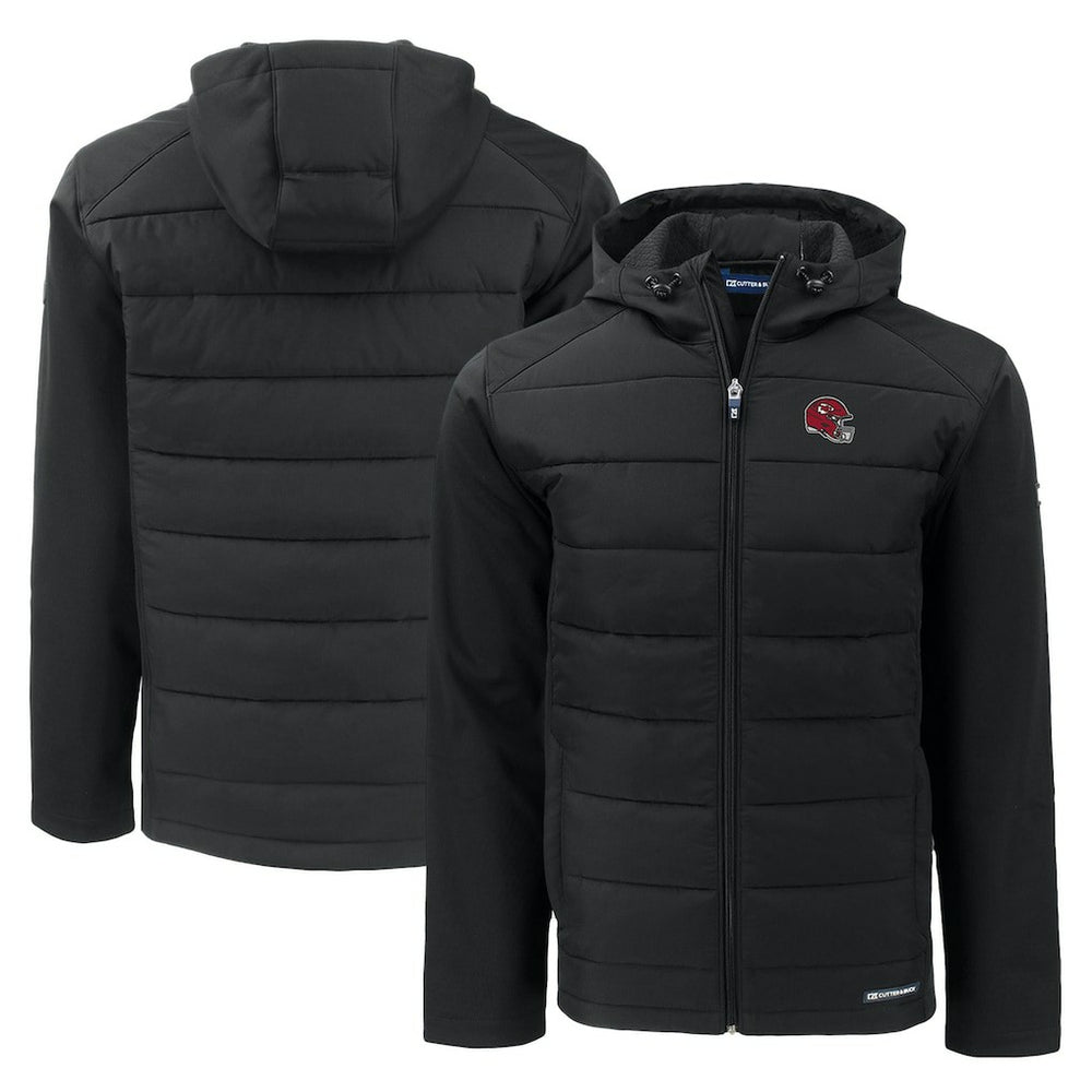 Kansas City Chiefs Cutter & Buck Helmet Evoke Hybrid Eco Softshell Recycled Full-Zip Hoodie Jacket - Black - NFL