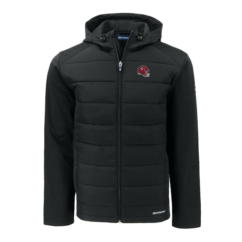 Kansas City Chiefs Cutter & Buck Helmet Evoke Hybrid Eco Softshell Recycled Full-Zip Hoodie Jacket - Black - NFL