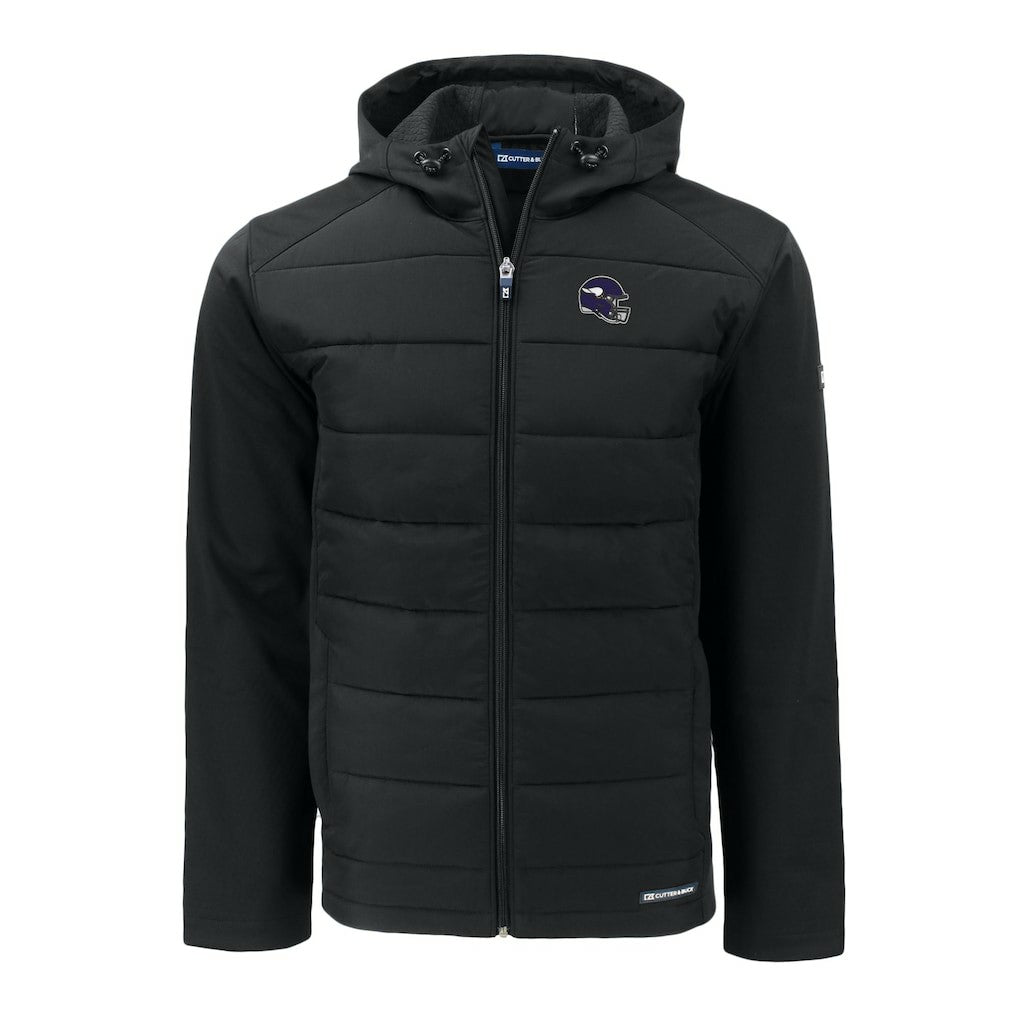 Minnesota Vikings Cutter & Buck Helmet Evoke Hybrid Eco Softshell Recycled Full-Zip Hoodie Jacket - Black - NFL