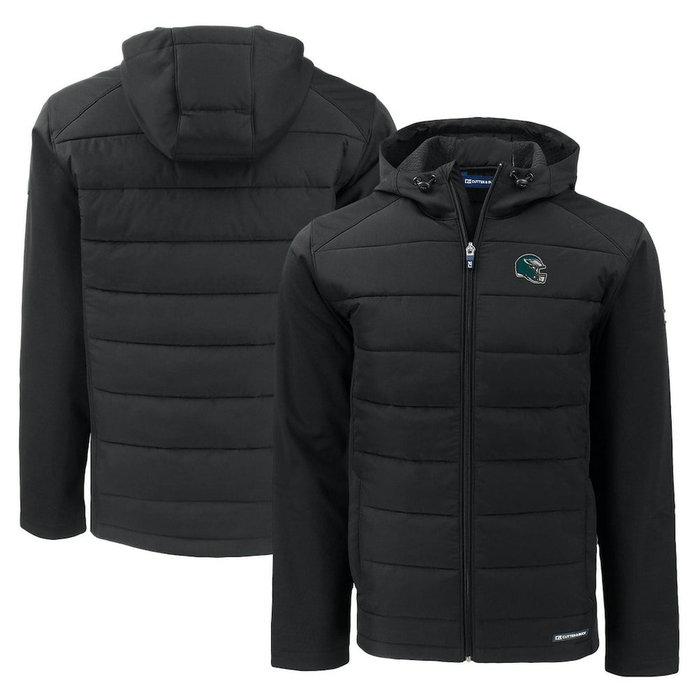 Philadelphia Eagles Cutter & Buck Helmet Evoke Hybrid Eco Softshell Recycled Full-Zip Hoodie Jacket - Black - NFL