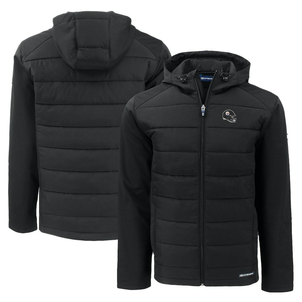 Pittsburgh Steelers Cutter & Buck Helmet Evoke Hybrid Eco Softshell Recycled Full-Zip Hoodie Jacket - Black - NFL