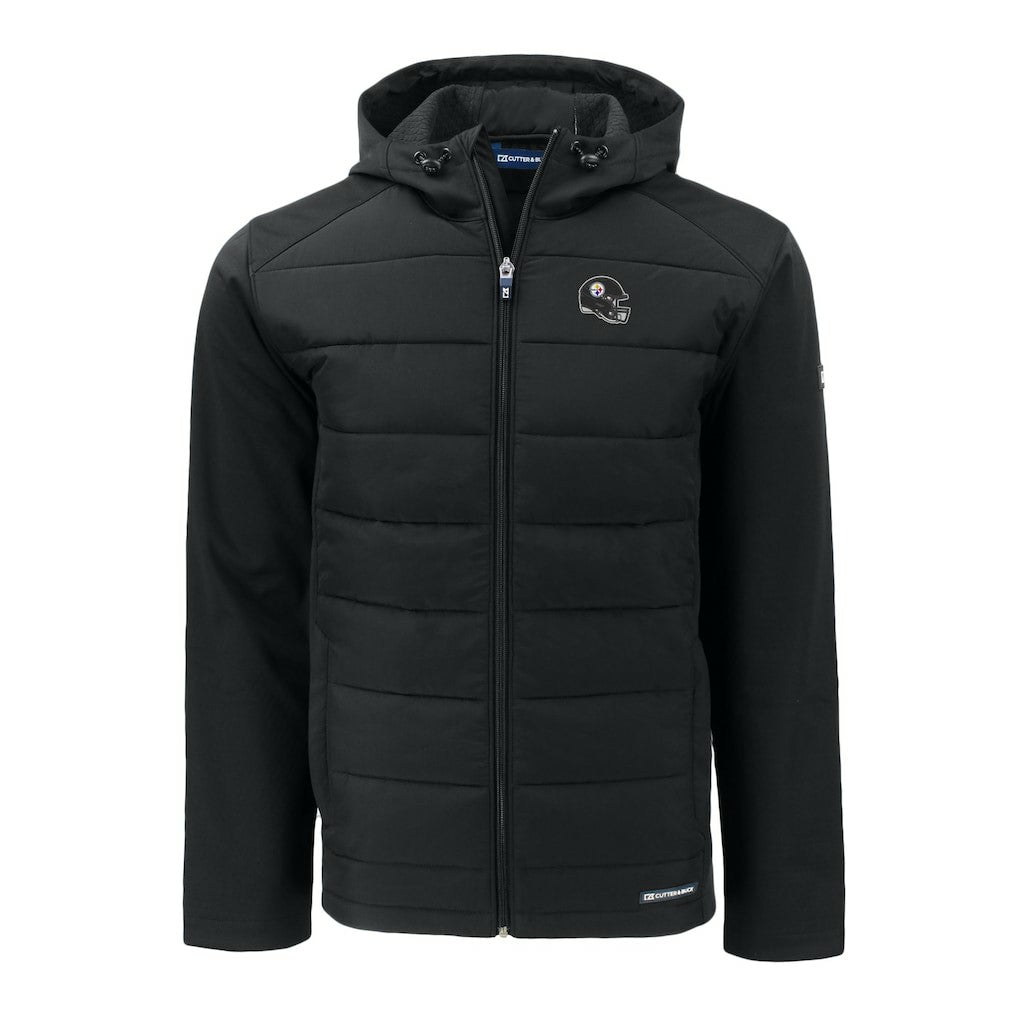 Pittsburgh Steelers Cutter & Buck Helmet Evoke Hybrid Eco Softshell Recycled Full-Zip Hoodie Jacket - Black - NFL