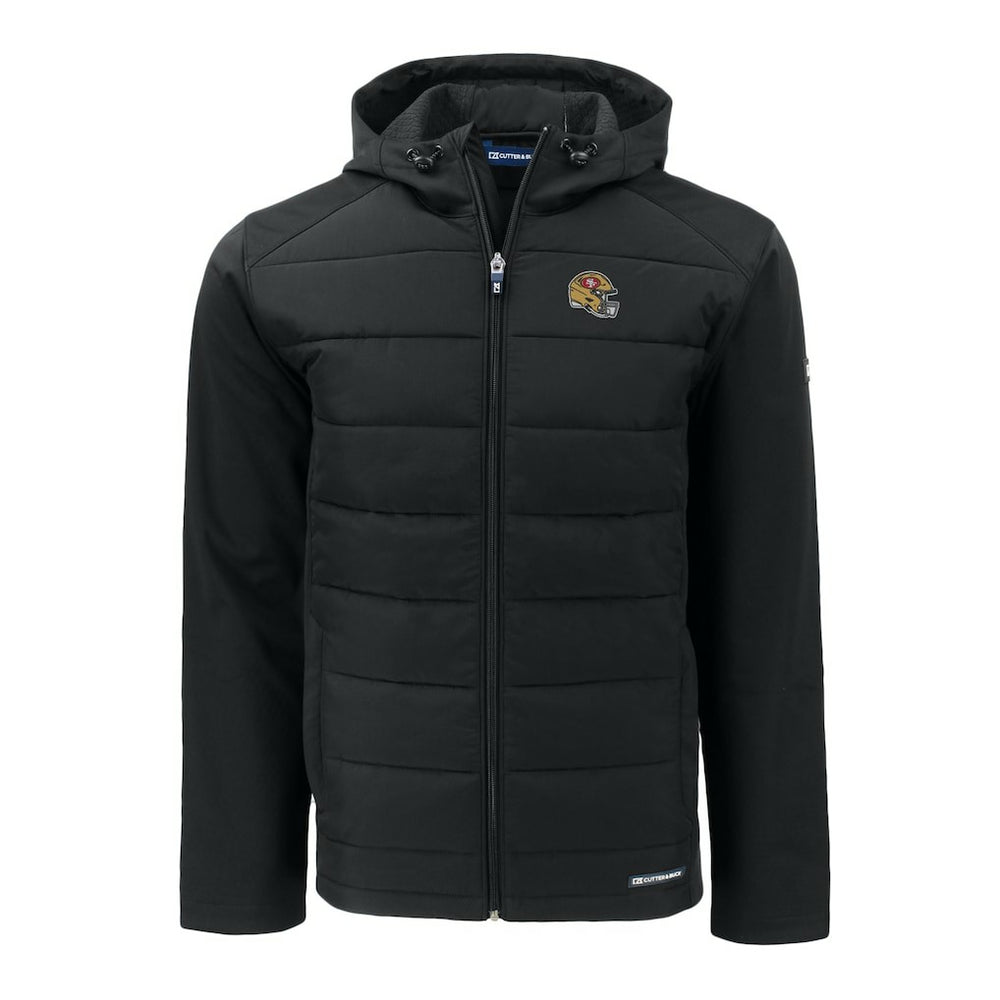 San Francisco 49ers Cutter & Buck Helmet Evoke Hybrid Eco Softshell Recycled Full-Zip Hoodie Jacket - Black - NFL