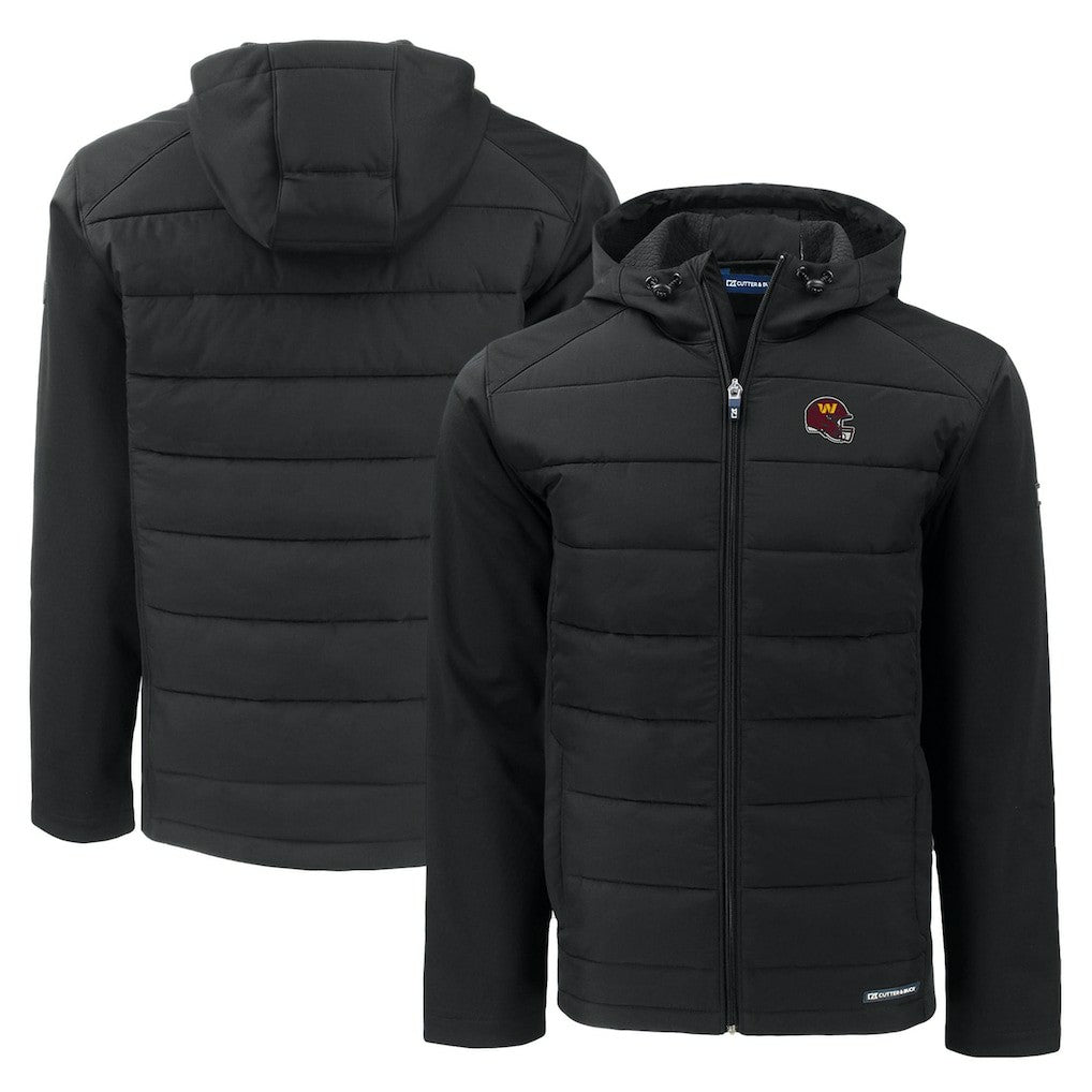 Washington Commanders Cutter & Buck Helmet Evoke Hybrid Eco Softshell Recycled Full-Zip Hoodie Jacket - Black - NFL