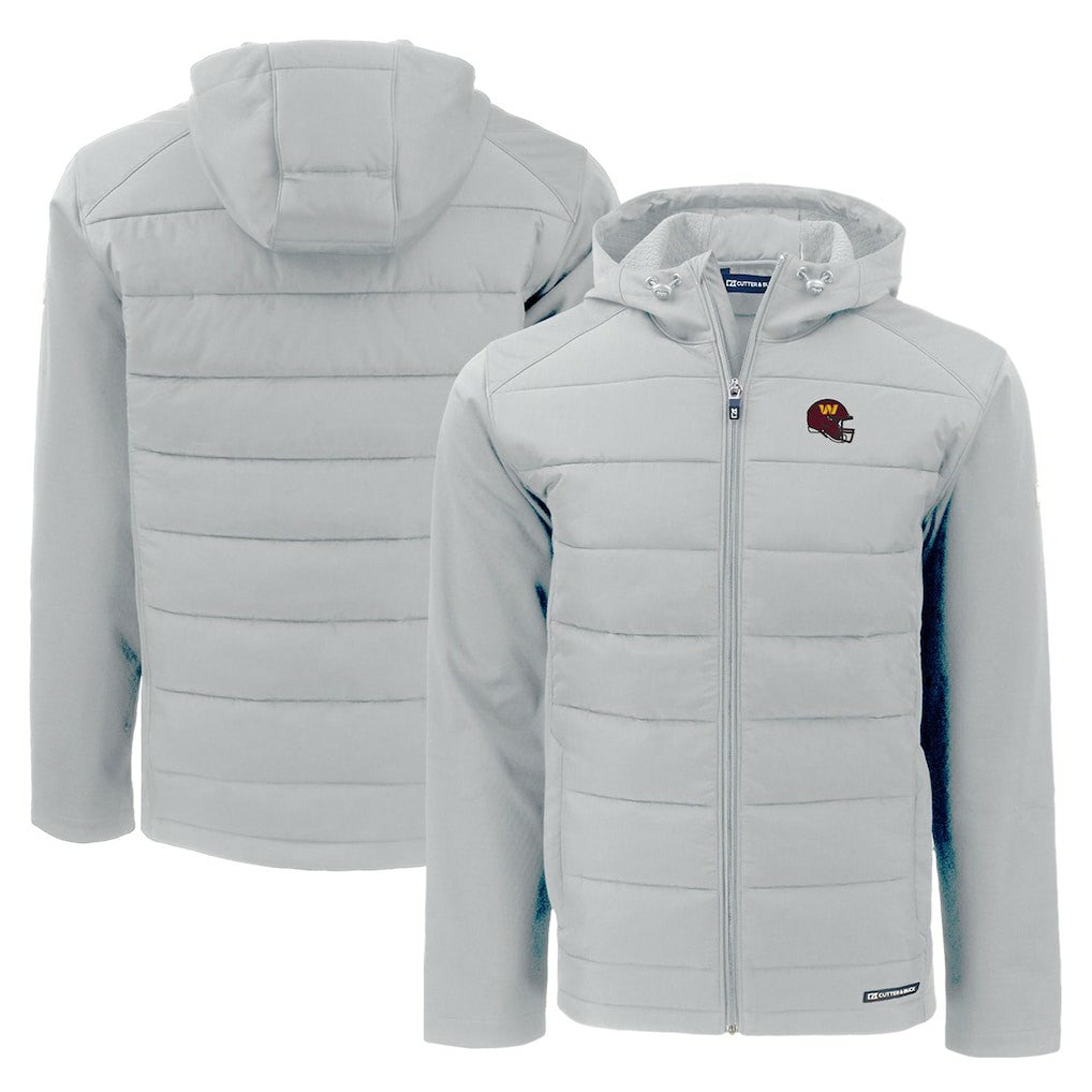 Washington Commanders Cutter & Buck Helmet Evoke Hybrid Eco Softshell Recycled Full-Zip Hoodie Jacket - Gray - NFL