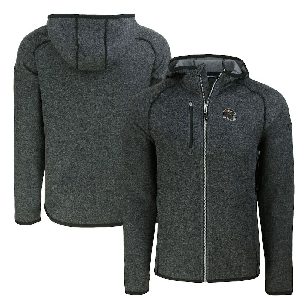 Baltimore Ravens Cutter & Buck Helmet Mainsail Sweater-Knit Full-Zip Hoodie - Heather Charcoal - NFL
