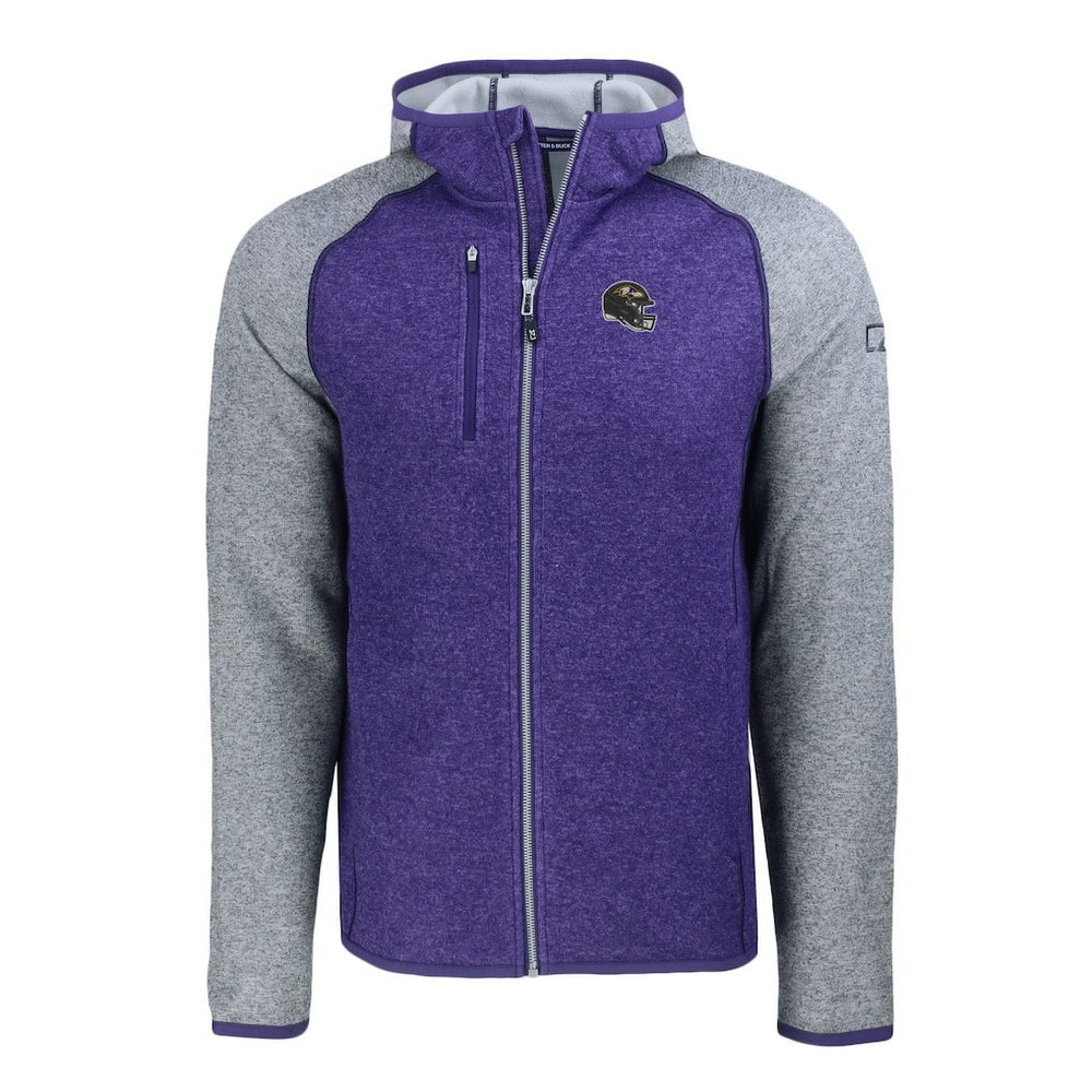 Baltimore Ravens Cutter & Buck Helmet Mainsail Sweater-Knit Full-Zip Hoodie - Heather Purple/Heather Gray - NFL