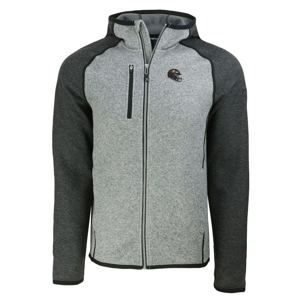Baltimore Ravens Cutter & Buck Helmet Mainsail Sweater-Knit Full-Zip Hoodie - Heather Gray/Heather Charcoal - NFL