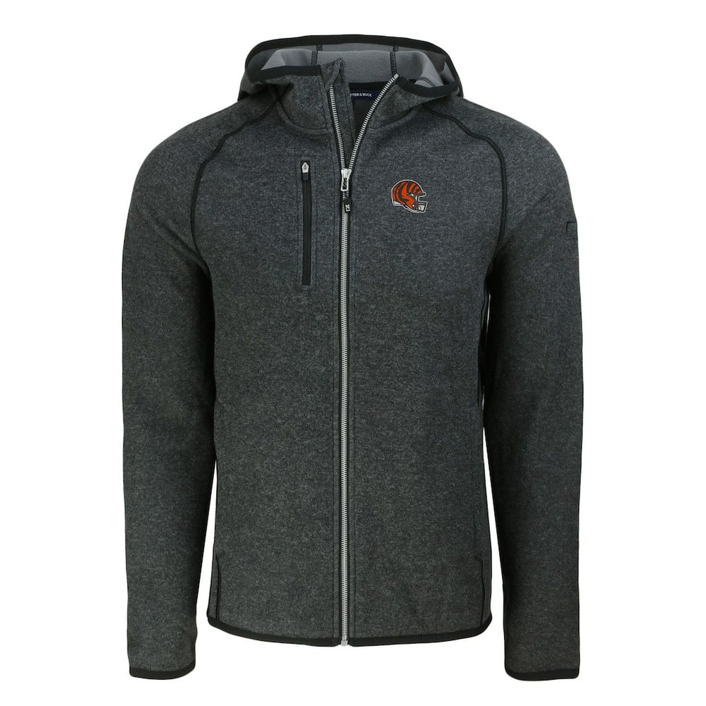 Cincinnati Bengals Cutter & Buck Helmet Mainsail Sweater-Knit Full-Zip Hoodie - Heather Charcoal - NFL
