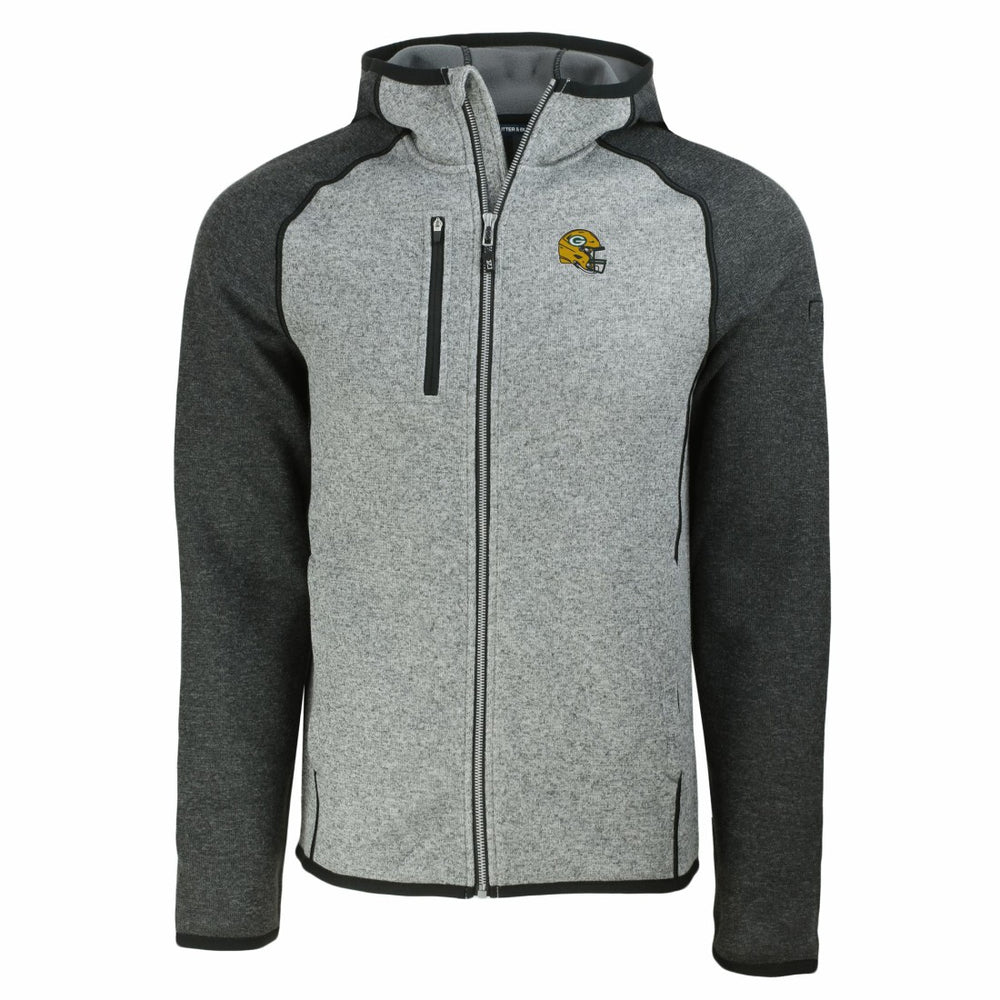 Green Bay Packers Cutter & Buck Helmet Mainsail Sweater-Knit Full-Zip Hoodie - Heather Gray/Heather Charcoal - NFL