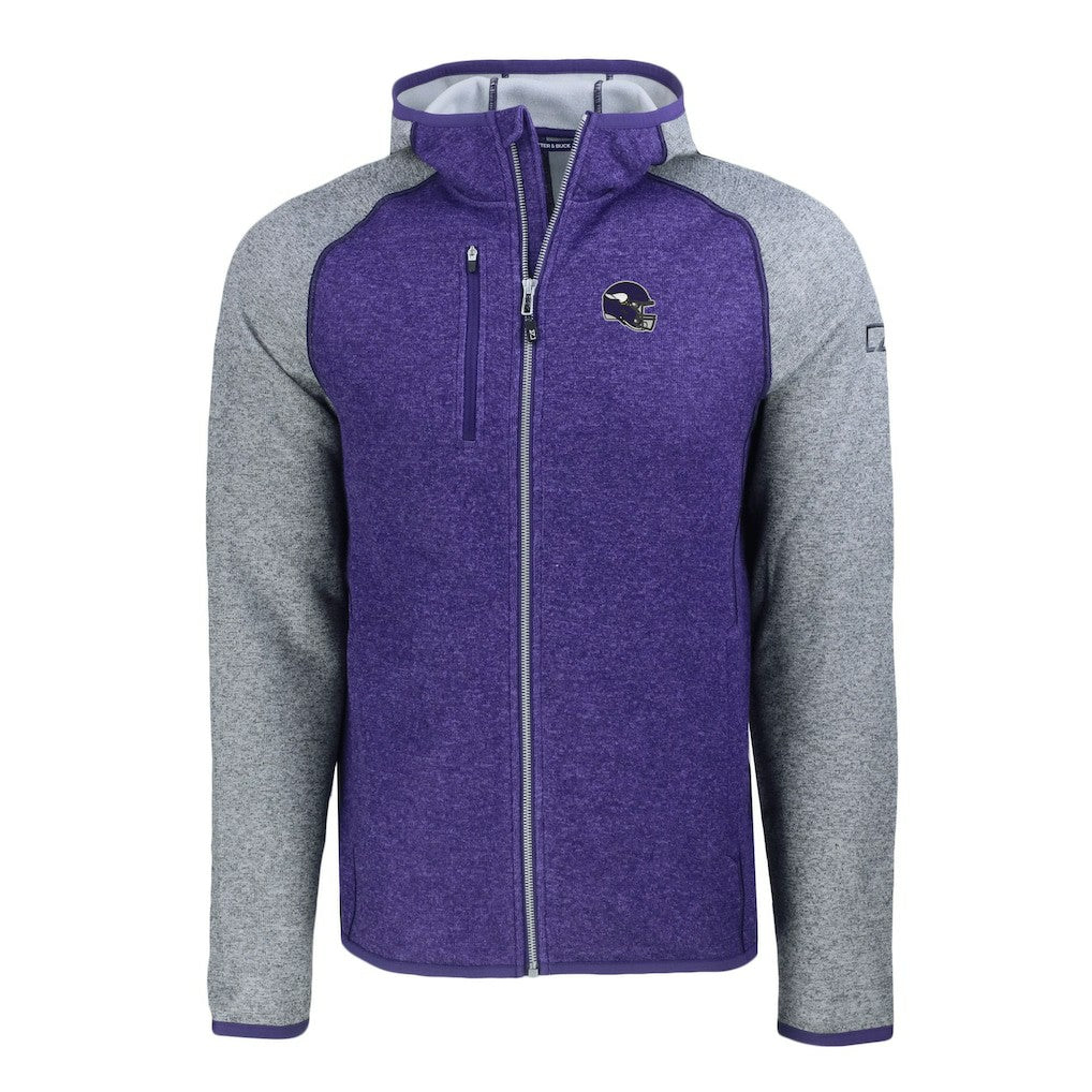 Minnesota Vikings Cutter & Buck Helmet Mainsail Sweater-Knit Full-Zip Hoodie - Heather Purple/Heather Gray - NFL