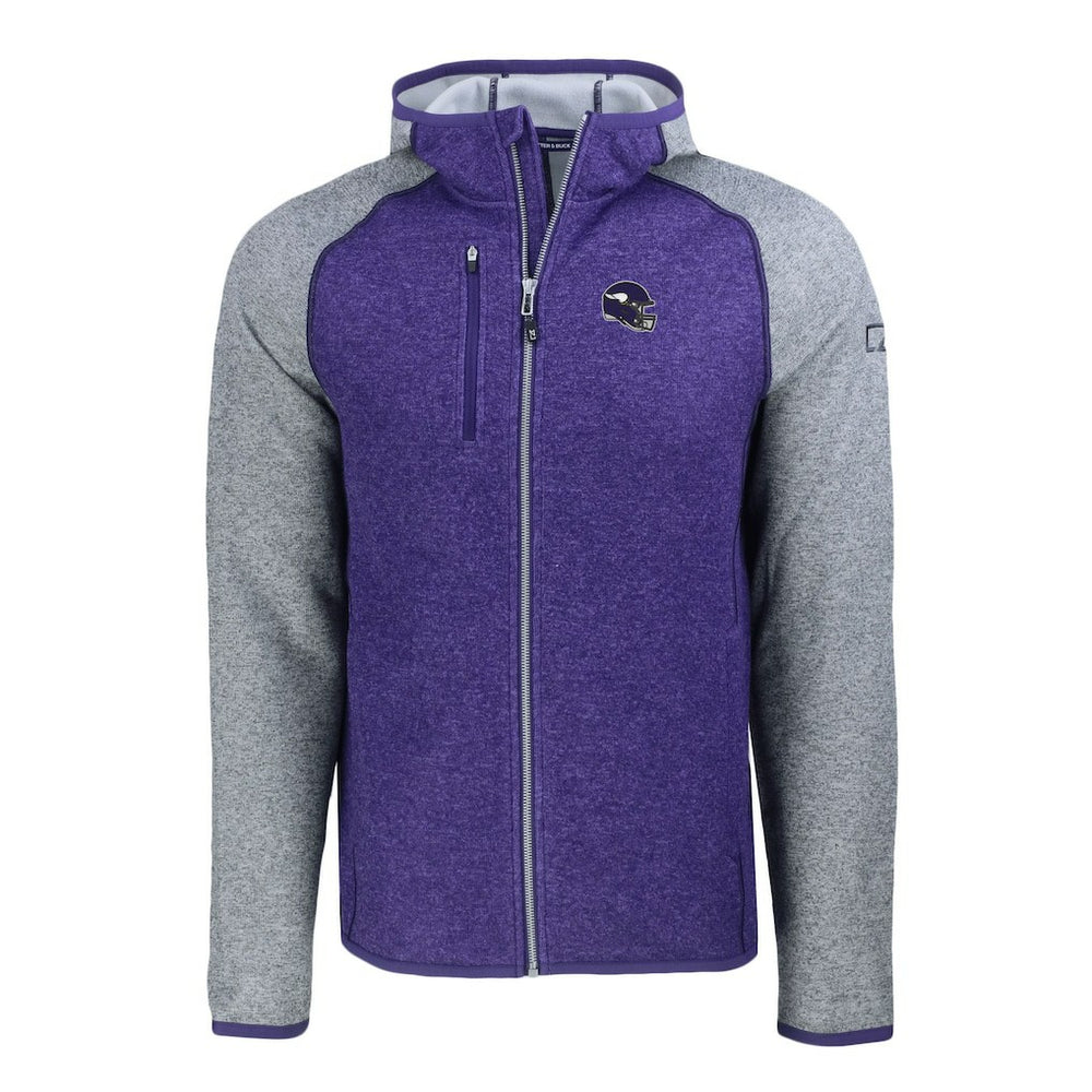 Minnesota Vikings Cutter & Buck Helmet Mainsail Sweater-Knit Full-Zip Hoodie - Heather Purple/Heather Gray - NFL