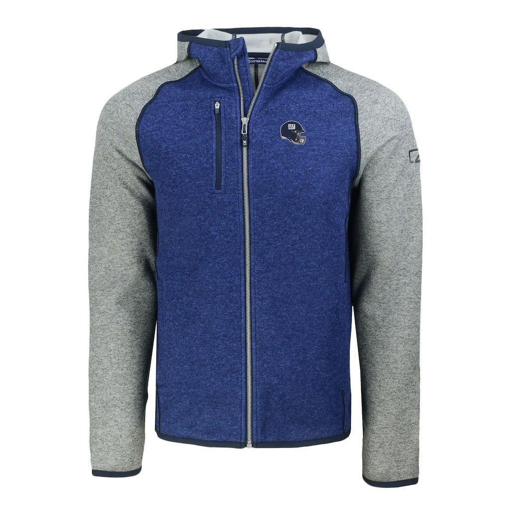 New York Giants Cutter & Buck Helmet Mainsail Sweater-Knit Full-Zip Hoodie - Royal/Heather Gray - NFL