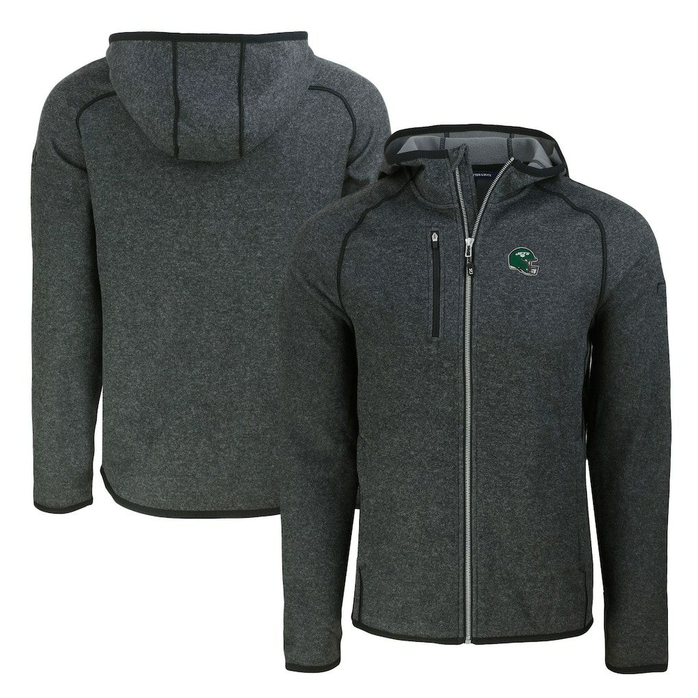 New York Jets Cutter & Buck Helmet Mainsail Sweater-Knit Full-Zip Hoodie - Heather Charcoal - NFL