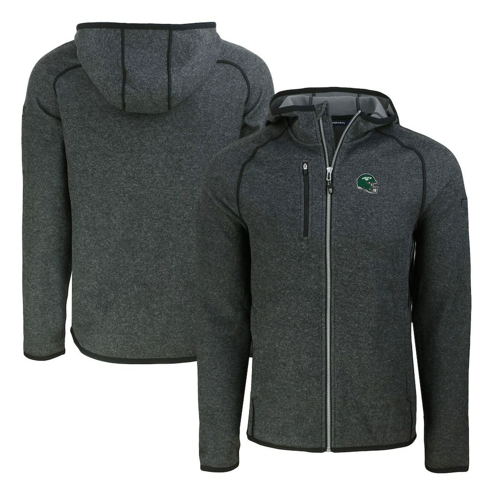 New York Jets Cutter & Buck Helmet Mainsail Sweater-Knit Full-Zip Hoodie - Heather Charcoal - NFL