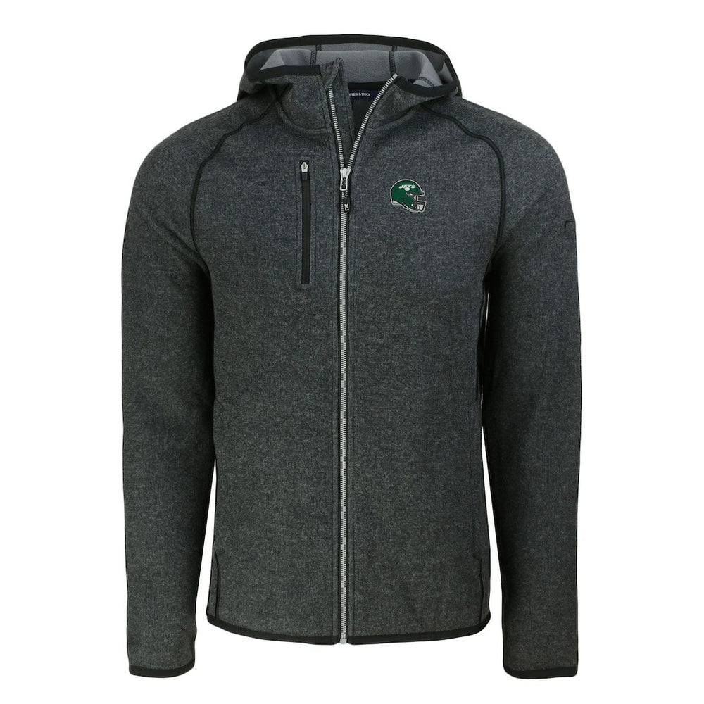 New York Jets Cutter & Buck Helmet Mainsail Sweater-Knit Full-Zip Hoodie - Heather Charcoal - NFL