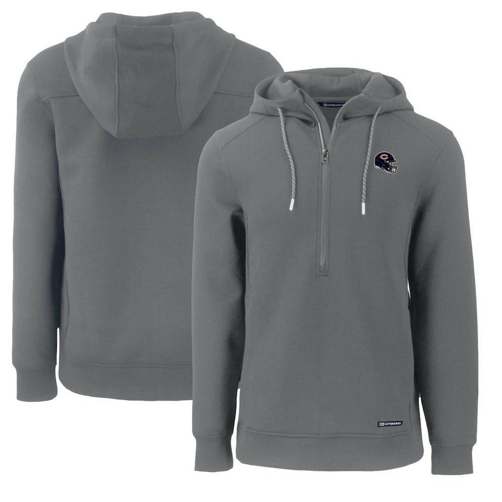 Chicago Bears Cutter & Buck Helmet Roam Eco Half-Zip Recycled Pullover Hoodie - Gray - NFL