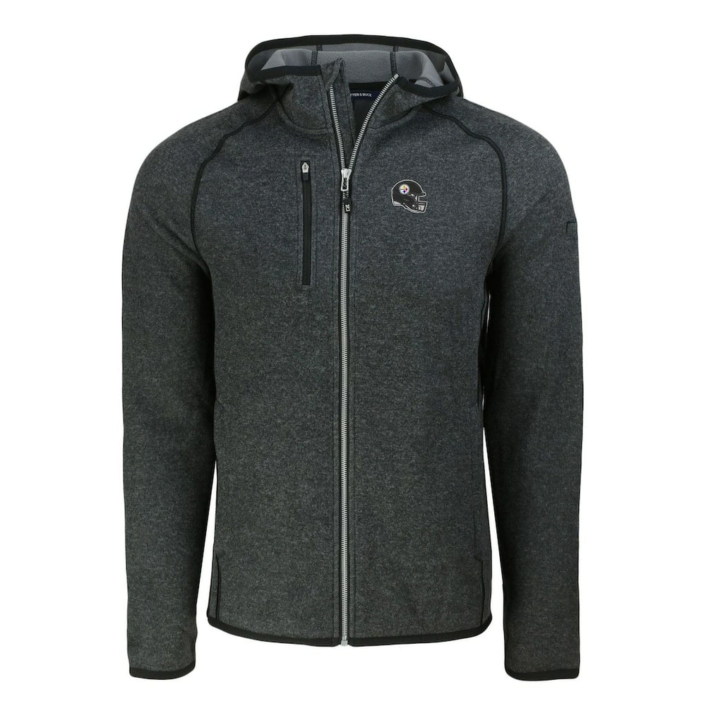 Pittsburgh Steelers Cutter & Buck Helmet Mainsail Sweater-Knit Full-Zip Hoodie - Heather Charcoal - NFL