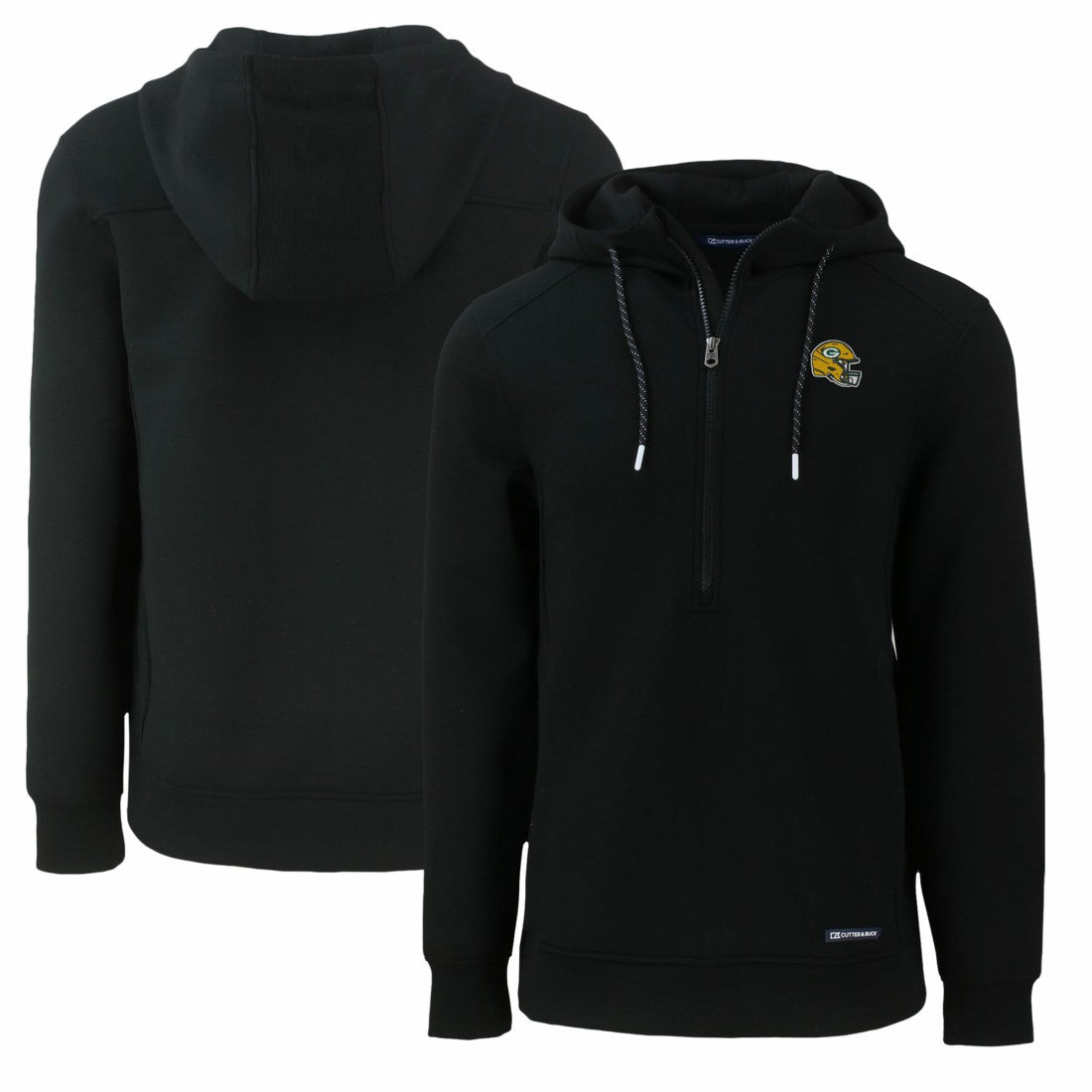 Green Bay Packers Cutter & Buck Helmet Roam Eco Half-Zip Recycled Pullover Hoodie - Black - NFL