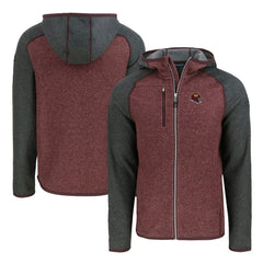 Washington Commanders Cutter & Buck Helmet Mainsail Sweater-Knit Full-Zip Hoodie - Burgundy/Heather Charcoal - NFL