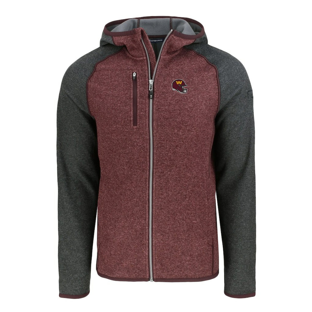 Washington Commanders Cutter & Buck Helmet Mainsail Sweater-Knit Full-Zip Hoodie - Burgundy/Heather Charcoal - NFL