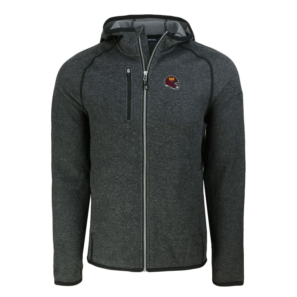 Washington Commanders Cutter & Buck Helmet Mainsail Sweater-Knit Full-Zip Hoodie - Heather Charcoal - NFL