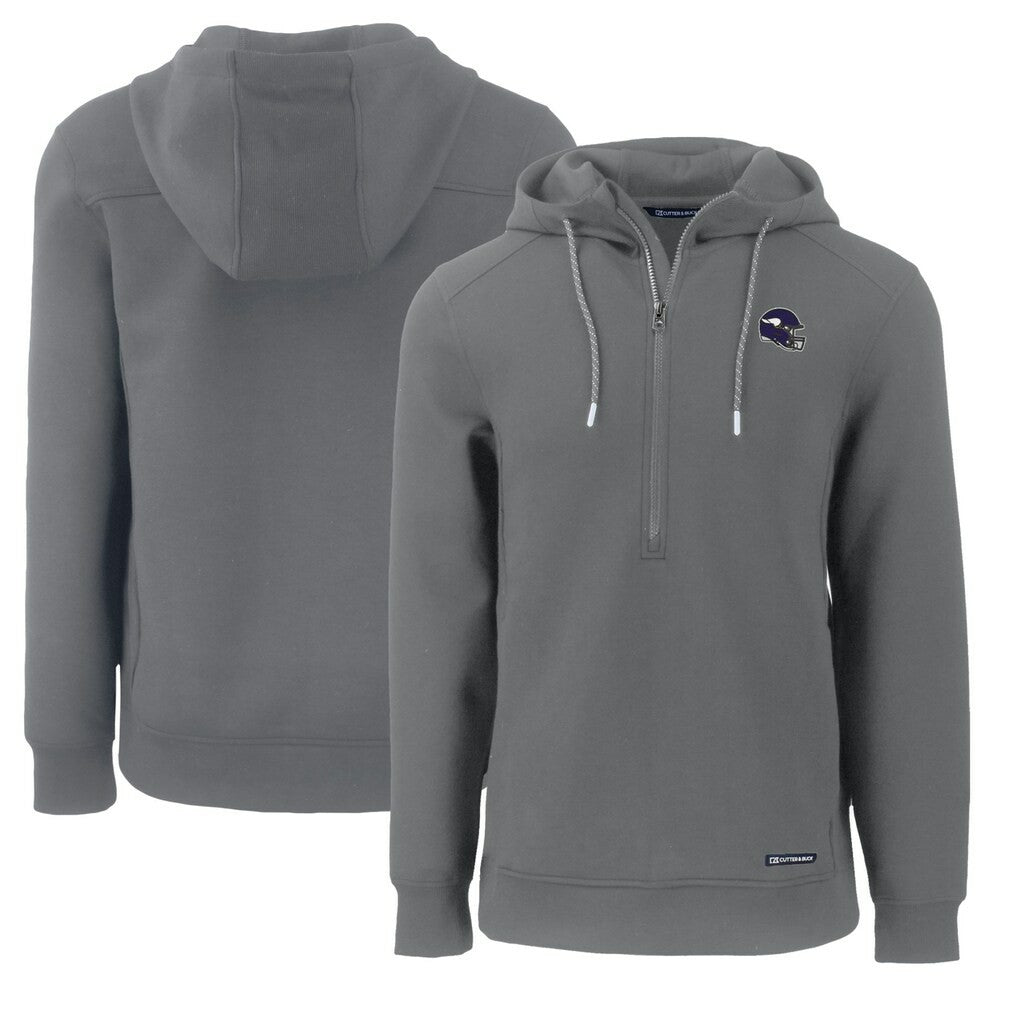 Minnesota Vikings Cutter & Buck Helmet Roam Eco Half-Zip Recycled Pullover Hoodie - Gray - NFL