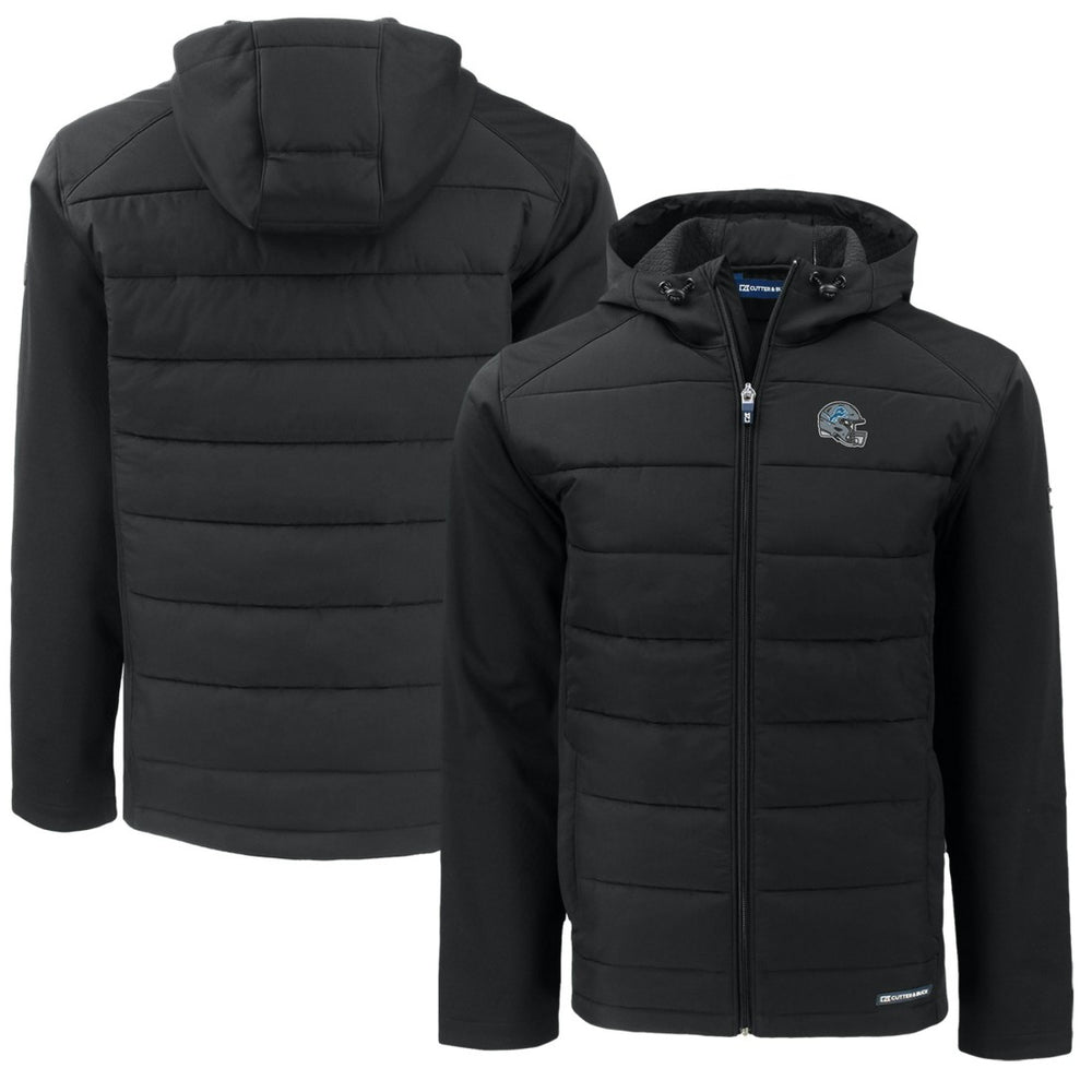 Detroit Lions Cutter & Buck Helmet Big & Tall Evoke Hybrid Eco Softshell Recycled Full-Zip Hoodie Jacket - Black - NFL