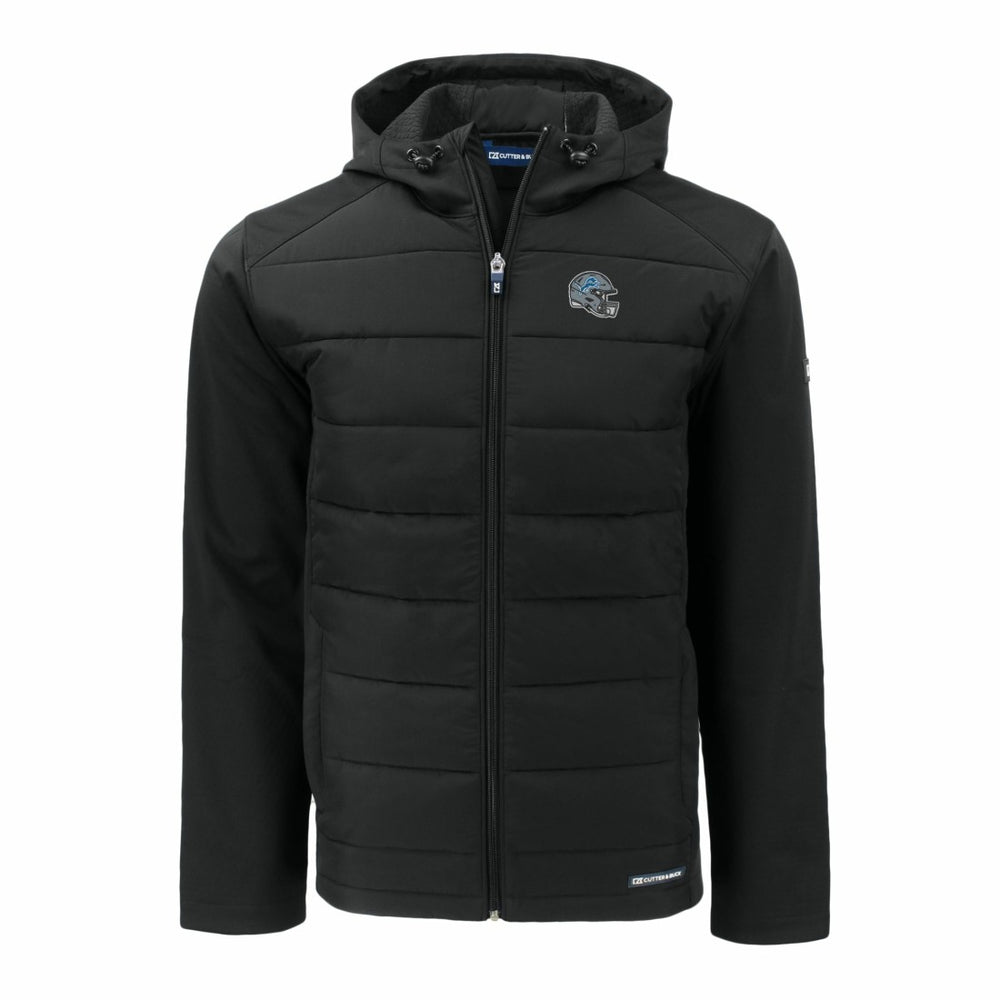 Detroit Lions Cutter & Buck Helmet Big & Tall Evoke Hybrid Eco Softshell Recycled Full-Zip Hoodie Jacket - Black - NFL