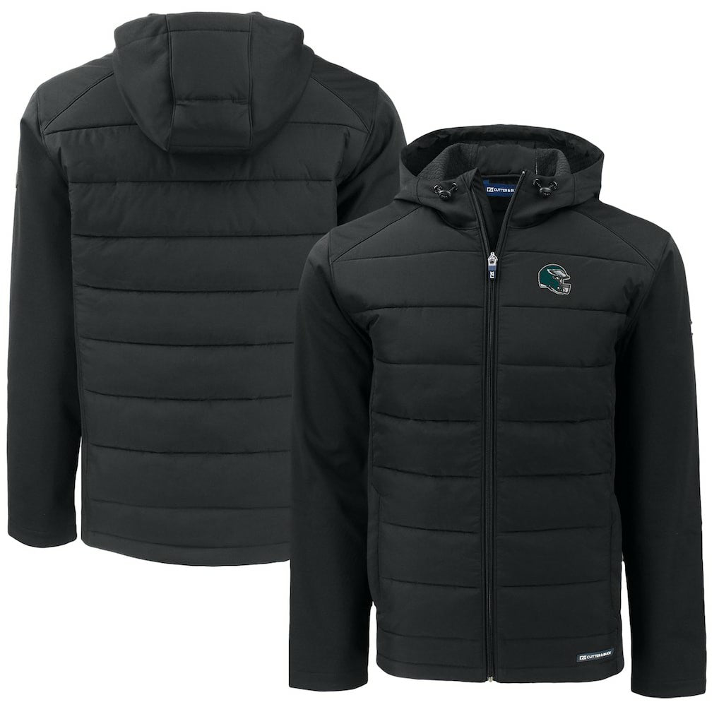 Philadelphia Eagles Cutter & Buck Helmet Big & Tall Evoke Hybrid Eco Softshell Recycled Full-Zip Jacket - Black - NFL
