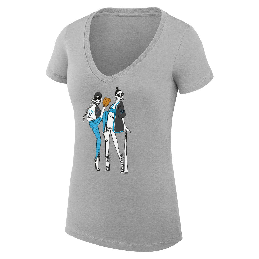 Miami Marlins G-III 4Her by Carl Banks Women's Super-Slim Fit Lightweight Baseball V-Neck T-Shirt Outlet
