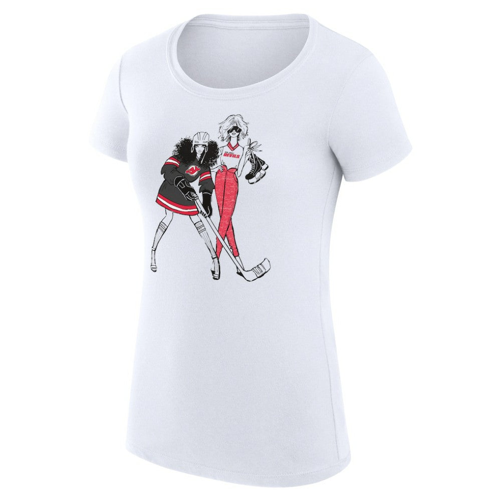 New Jersey Devils G-III 4Her by Carl Banks Women's Super-Slim Fit Lightweight Hockey Girls T-Shirt - White | NHL Clearance
