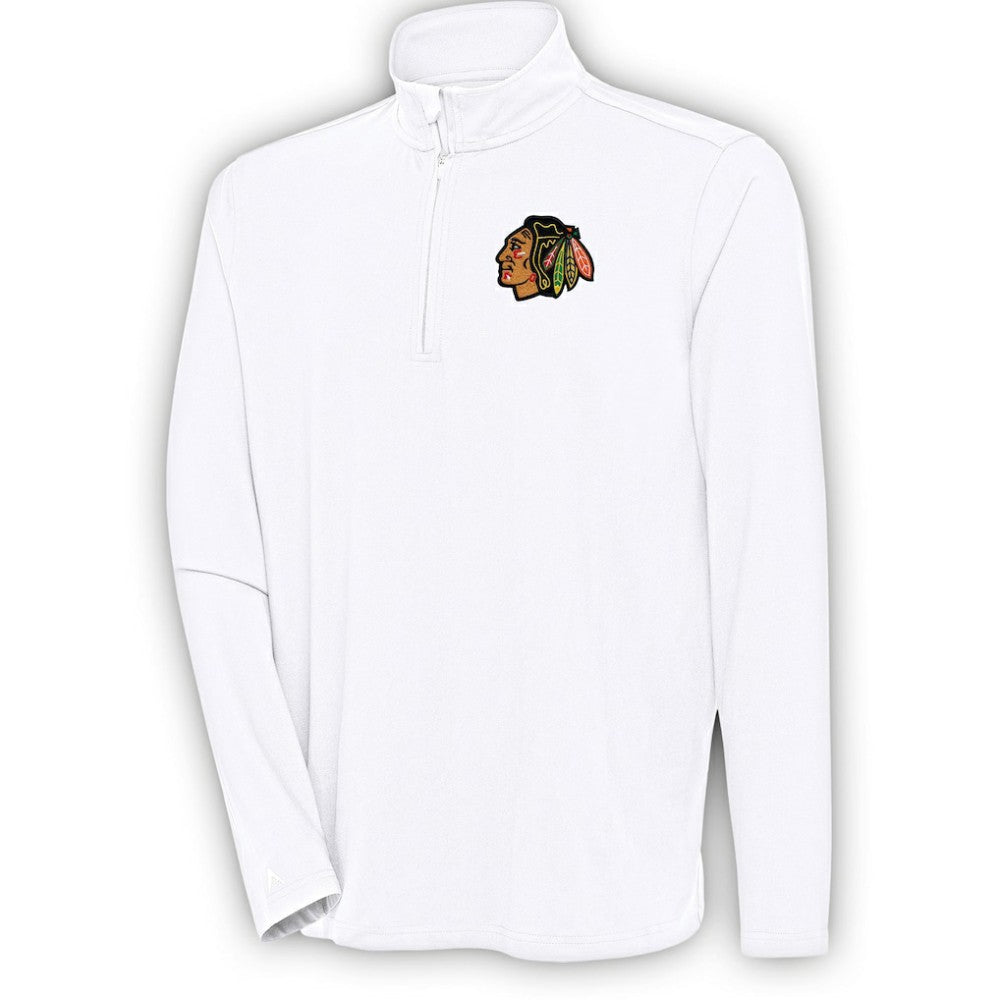 Chicago Blackhawks Antigua Hunk Quarter-Zip Pullover Top - White | NHL Clearance