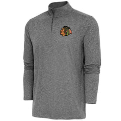 Chicago Blackhawks Antigua Hunk Quarter-Zip Pullover Top - Heather Black | NHL Clearance