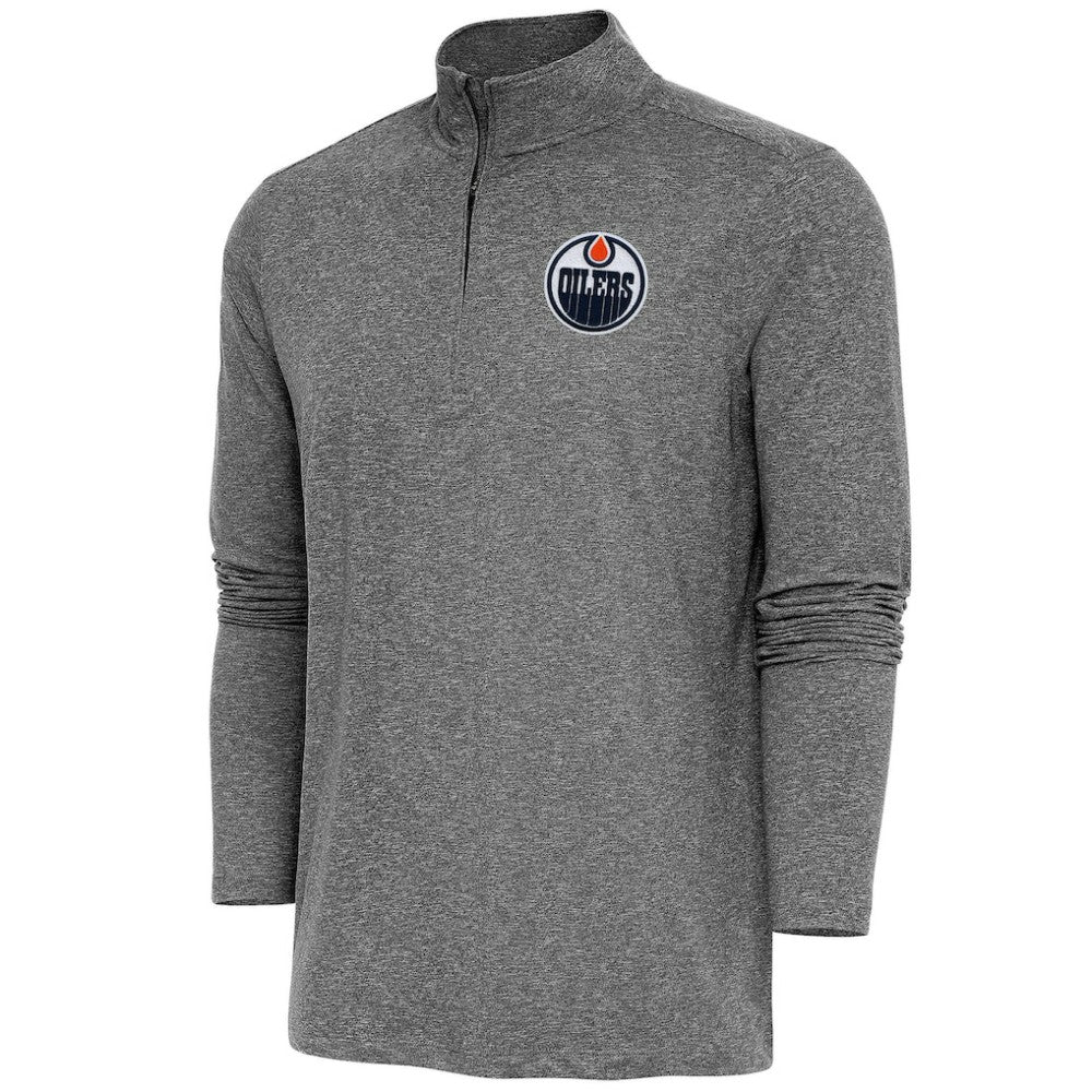Edmonton Oilers Antigua Hunk Quarter-Zip Pullover Top - Heather Black | NHL Clearance