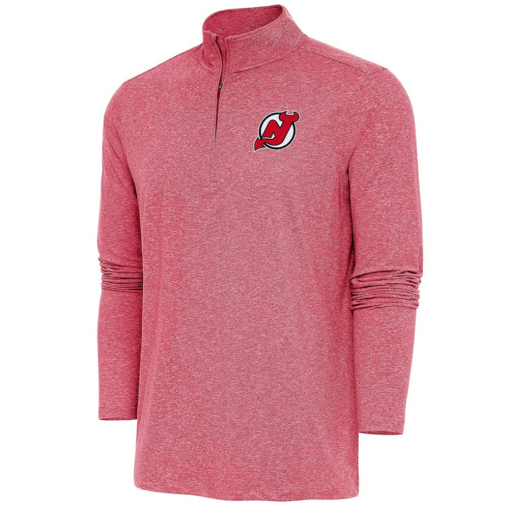 New Jersey Devils Antigua Hunk Quarter-Zip Pullover Top - Heather Red | NHL Lifestyle