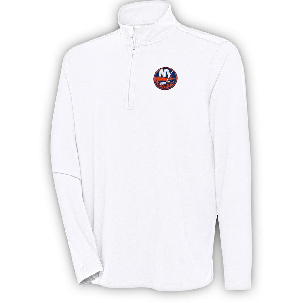 New York Islanders Antigua Hunk Quarter-Zip Pullover Top - White | NHL Clearance