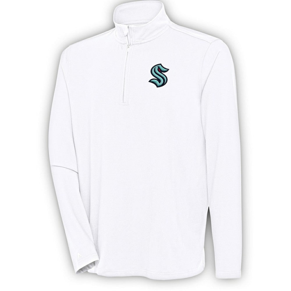 Seattle Kraken Antigua Hunk Quarter-Zip Pullover Top - White | NHL Lifestyle