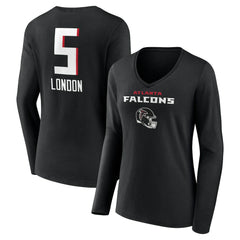 Drake London Atlanta Falcons Women's Team Wordmark Player Name & Number Long Sleeve V-Neck T-Shirt - Black - NFL