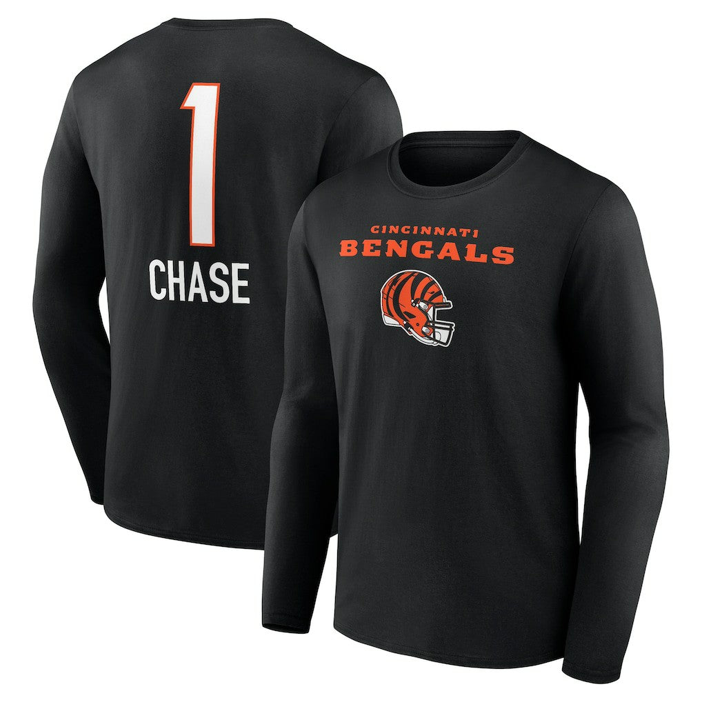 Ja'Marr Chase Cincinnati Bengals Team Wordmark Player Name & Number Long Sleeve T-Shirt - Black - NFL