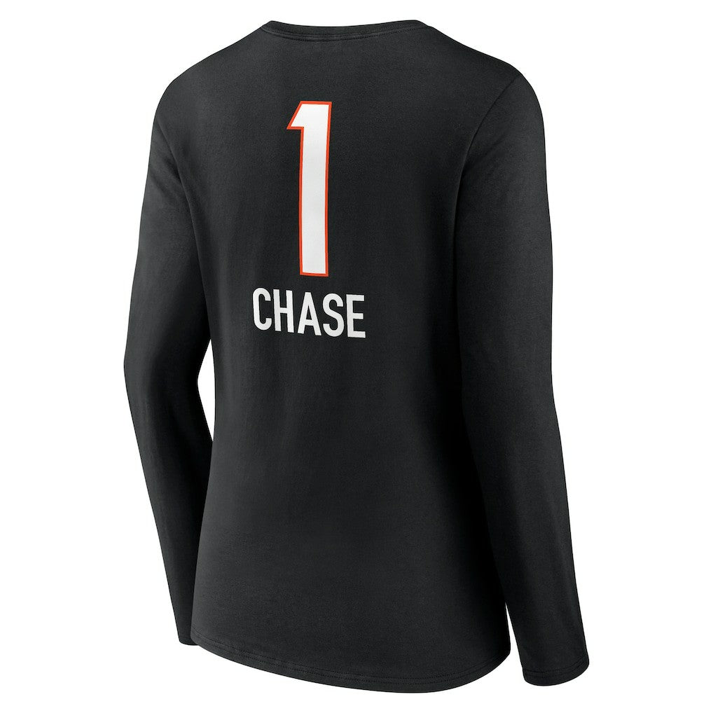 Ja'Marr Chase Cincinnati Bengals Women's Team Wordmark Player Name & Number Long Sleeve V-Neck T-Shirt - Black - NFL