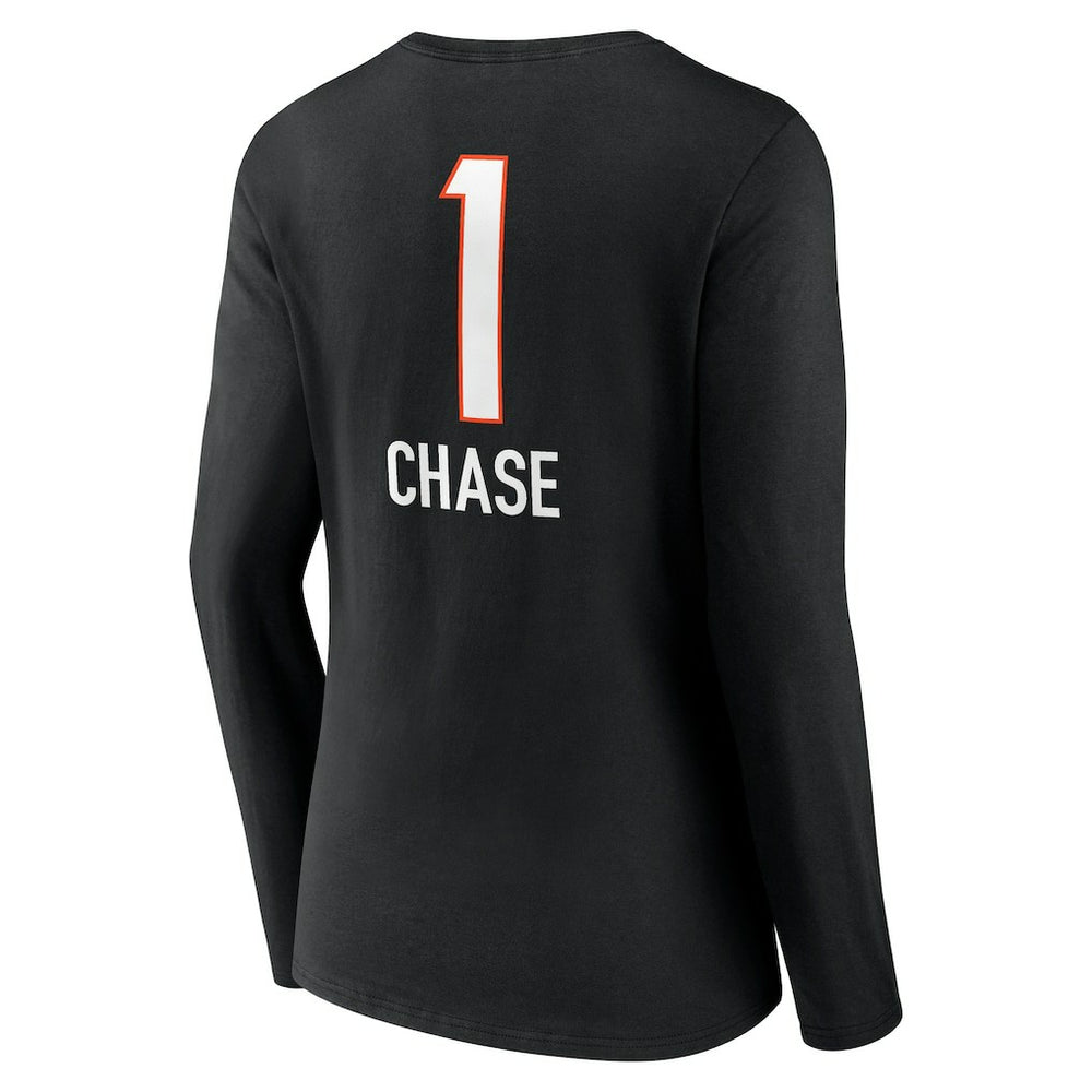 Ja'Marr Chase Cincinnati Bengals Women's Team Wordmark Player Name & Number Long Sleeve V-Neck T-Shirt - Black - NFL