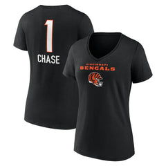 Ja'Marr Chase Cincinnati Bengals Women's Team Wordmark Player Name & Number V-Neck T-Shirt - Black - NFL