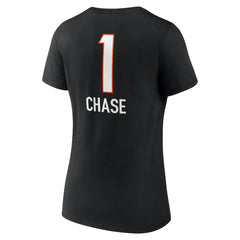 Ja'Marr Chase Cincinnati Bengals Women's Team Wordmark Player Name & Number V-Neck T-Shirt - Black - NFL