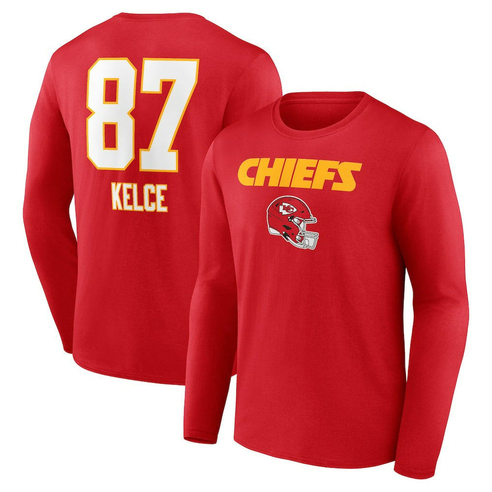 Travis Kelce Kansas City Chiefs Team Wordmark Player Name & Number Long Sleeve T-Shirt - Red - NFL