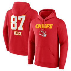 Travis Kelce Kansas City Chiefs Team Wordmark Player Name & Number Pullover Hoodie - Red - NFL