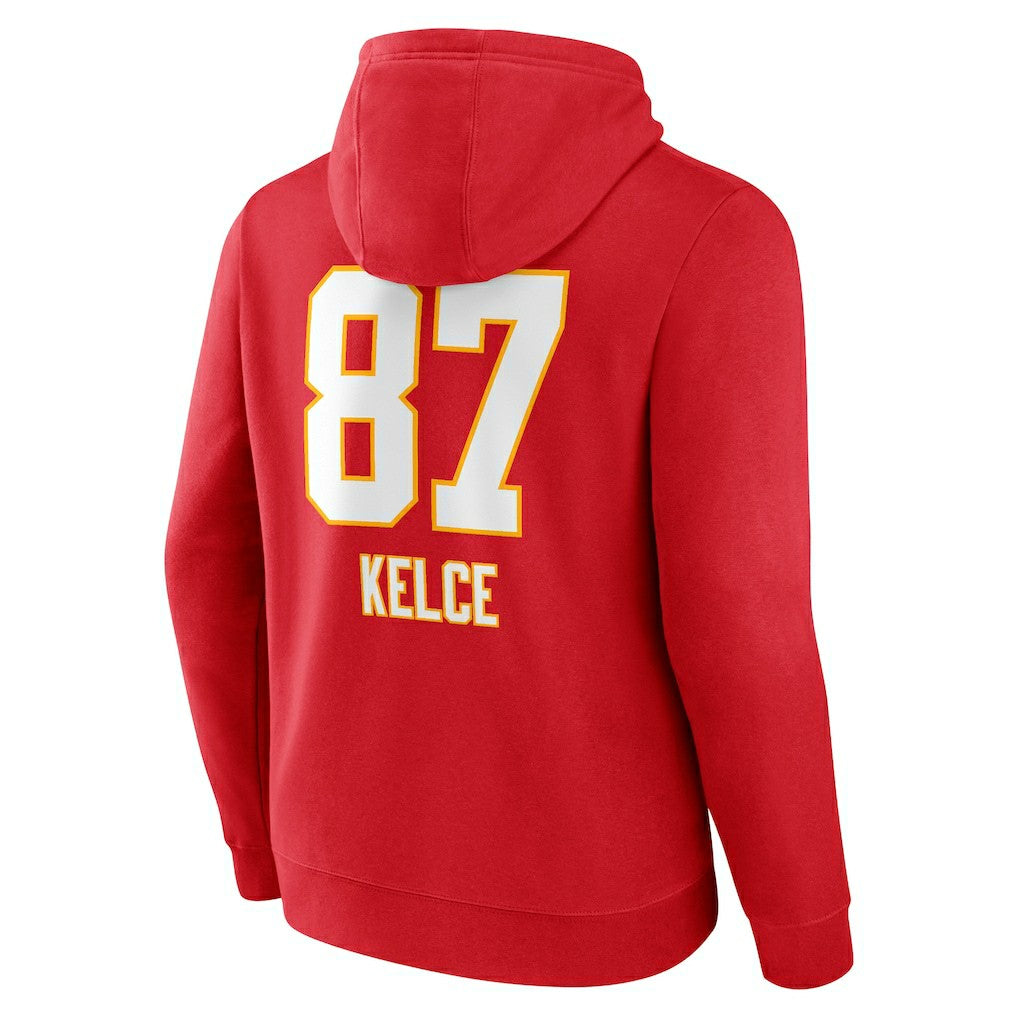 Travis Kelce Kansas City Chiefs Team Wordmark Player Name & Number Pullover Hoodie - Red - NFL